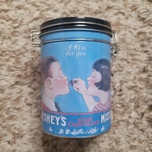 Hershey's Kisses Collectible Tin Blue Vintage Style A Kiss For You Latch Can